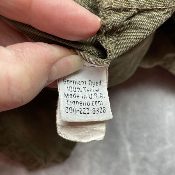 Tianello 100% Tencel Morocan Jacket Womens L Army Green Distressed Raw Seams - Picture 4 of 13